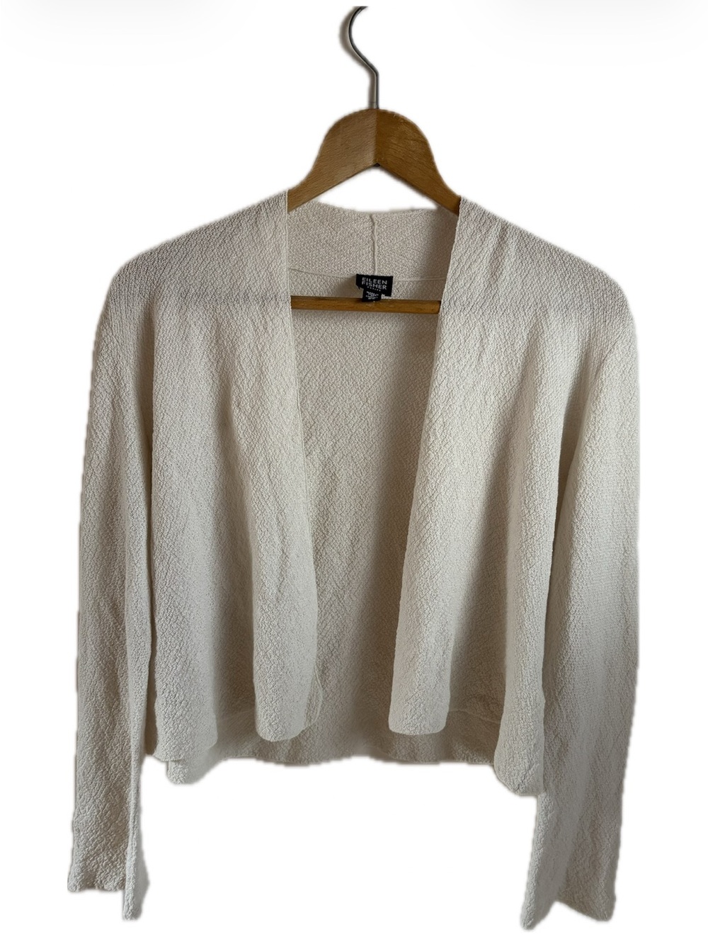 Eileen Fisher Cream Open-Front Textured Wool Sweater